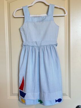 Sz10 Florence Eiseman Striped Sailboat Appliqué Dress